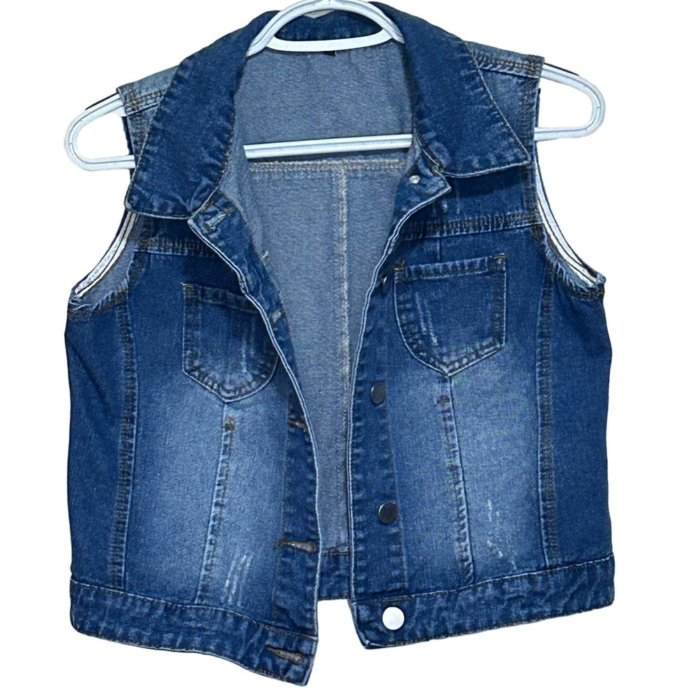 Unknown Brand Women's Distressed Denim Vest Four Button Front Size XS‎